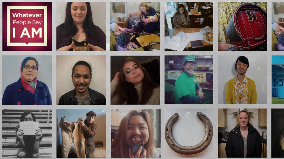 Instagram grid showing the whatever_people_say_i_am_ confessional channel - portraits and personal objects