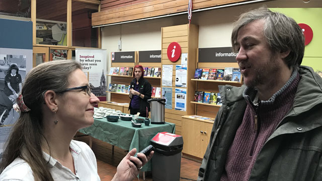 James Walker being interviewed by pit-talk linguist Natalie Braber