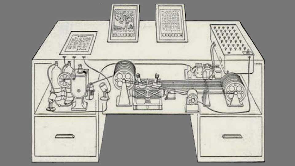 Vannevar Bush's Memex machine, 1945 - a proposed desktop memory device using photo-mechanical technology